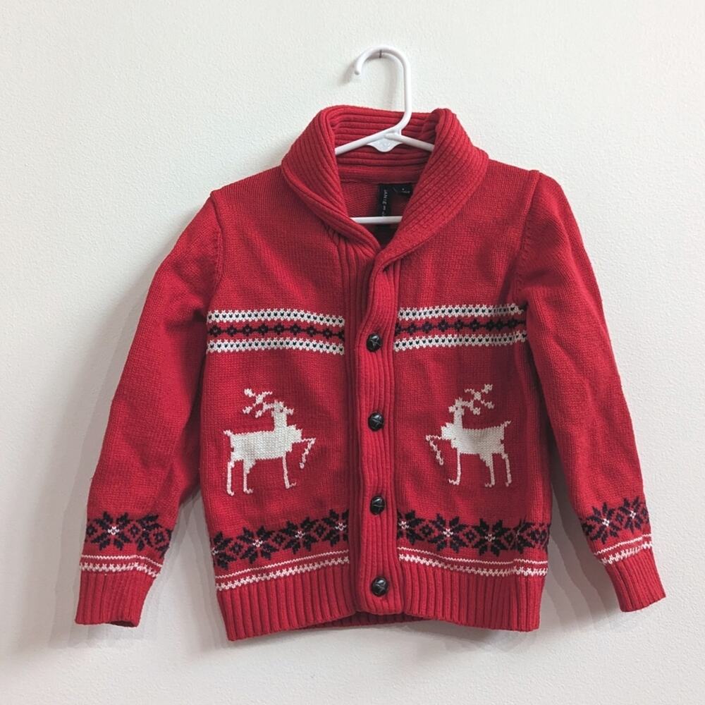 Janie and Jack Sweater Boys 4 Red Reindeer Christmas Holidays Classic